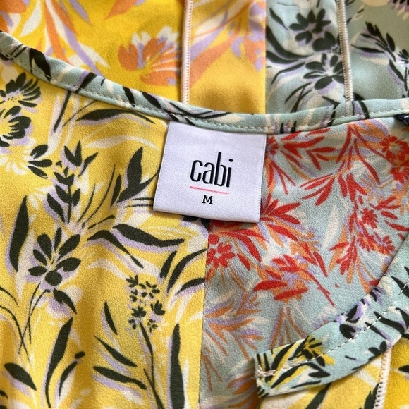 CAbi Medium Golden Glow Split Floral Sleeveless Shirt Tank Vibrant Long Length - Picture 9 of 11